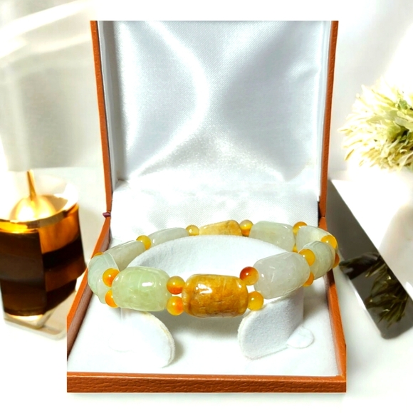 Vintage Jade carved stretching beads bracelet Lao Jie Trade size, size 8-9" - Picture 4 of 9